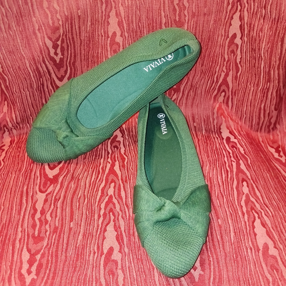 VIVAIA Bibi Green Knotted Woven Almond Toe Loafers Flats Women's Size EU 39.5